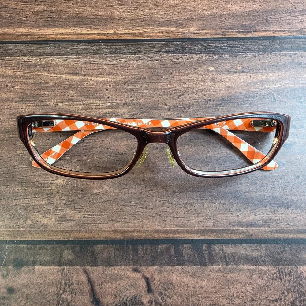 Kate Spade New York Janene 0X90 Brown Orange‎ Gingham Cat Eye Eyeglass 53-17-135